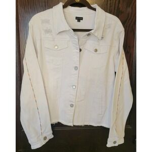 COCO + CARMEN Demin Jacket Sz S/M White Embroidery NWT‎ Stretch Boho Casual NEW